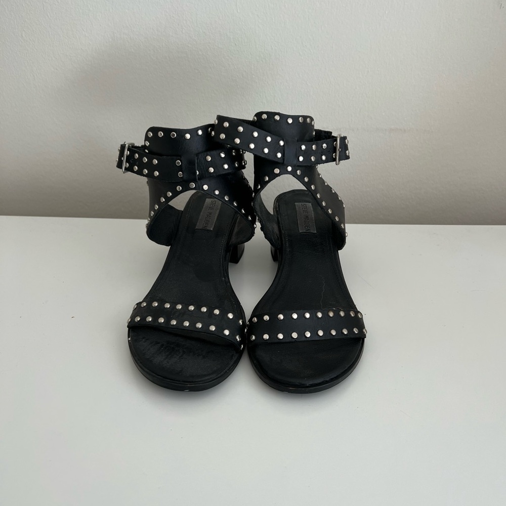Steve Madden Gila Black Studded Ankle Strap Heels